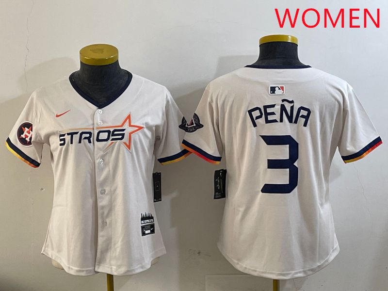 Women Houston Astros #3 Pena Cream Three generations Joint Name 2025 Nike MLB Jersey style 15